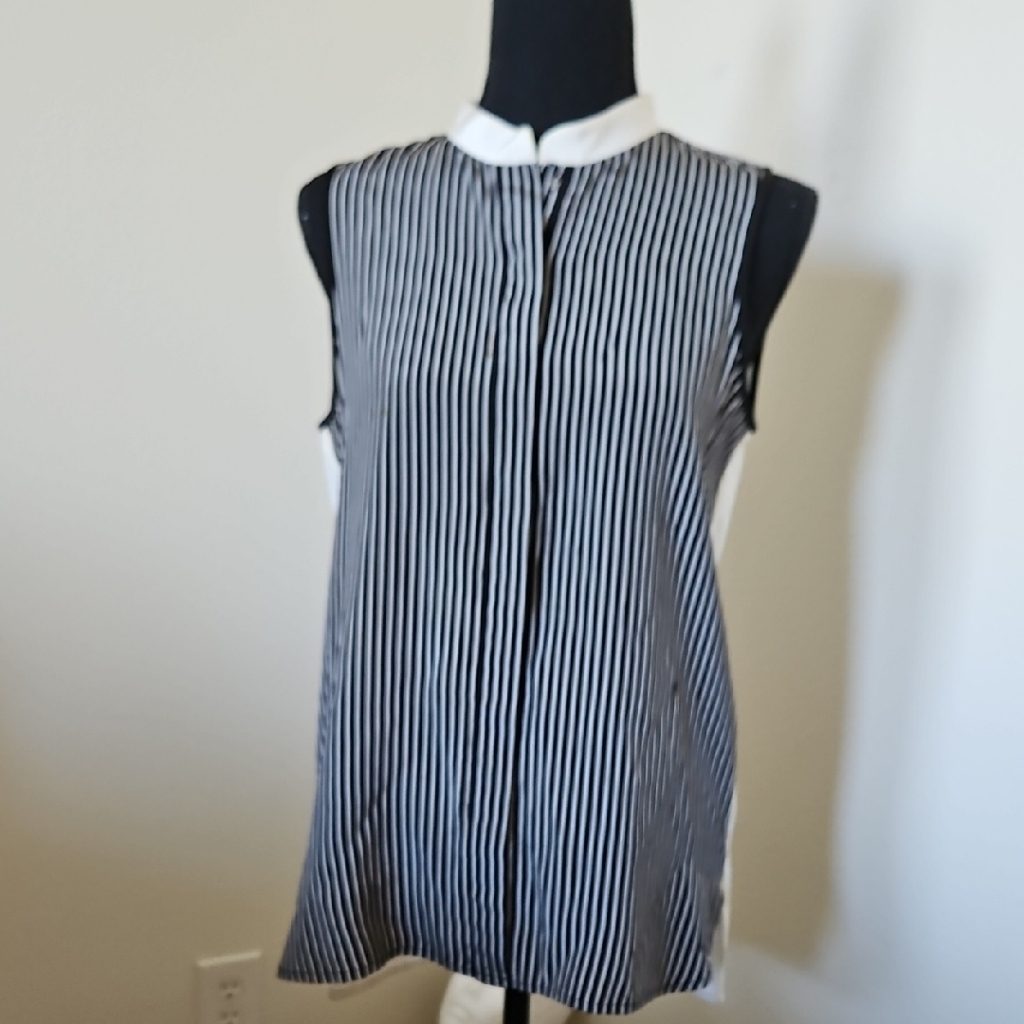 Striped Sleeveless Blouse - Black And White